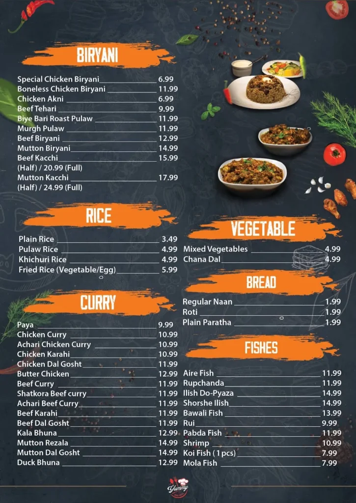 Yummy Fine Foods mneu 2